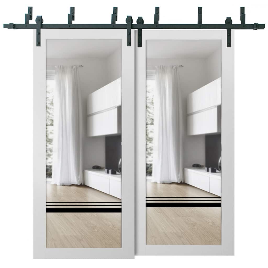 Barn Bypass Doors 36 x 80 Lucia 2666 White Silk Clear Glass Sturdy 6.6ft