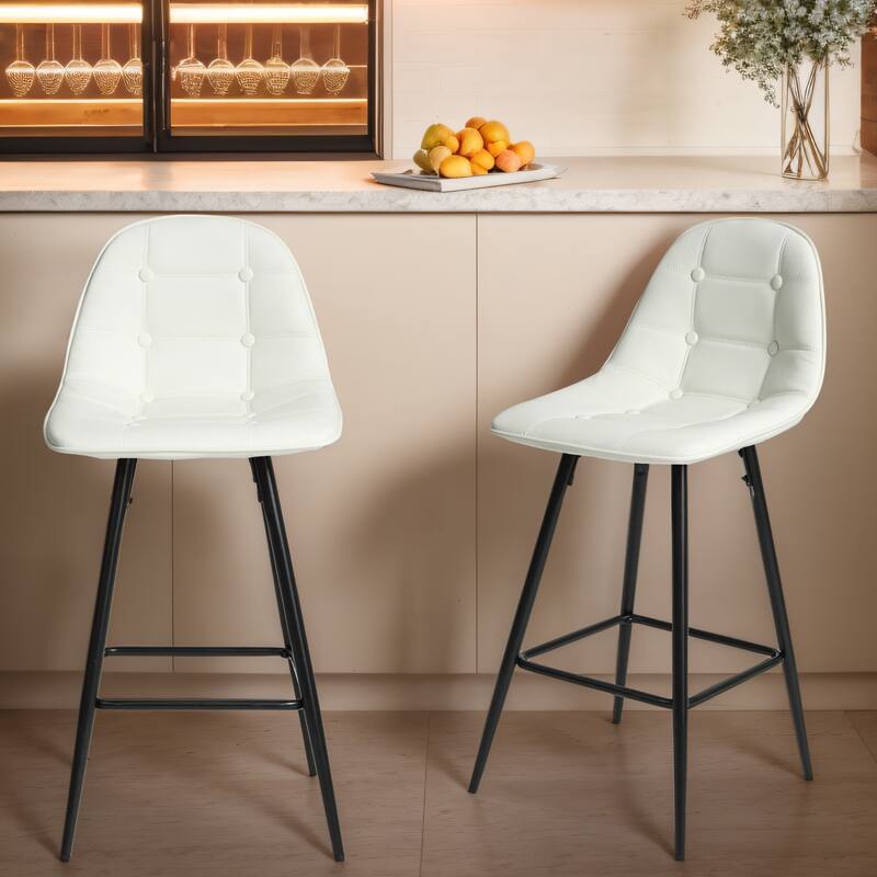 Modern Faux Leather Bar Stools Set of 2 with Back and Footrest-25.5" Seat Height