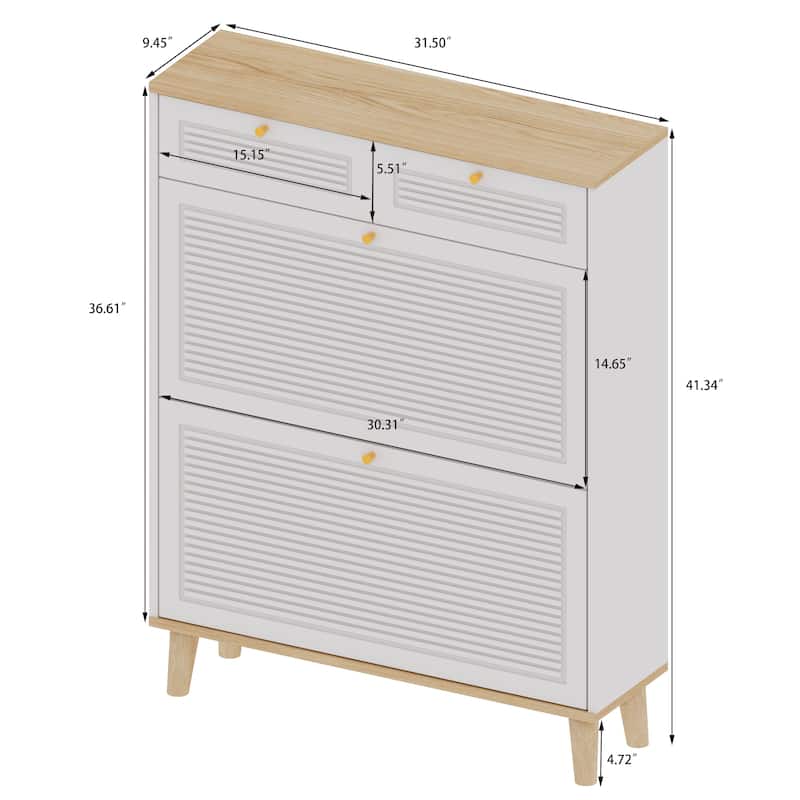 Shoe Cabinet with 2 Flip-up Doors and 2 Drawers,Narrow Shoe Rack Cabinet