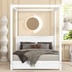 preview thumbnail 9 of 22, Modern Queen/Full Size Canopy Platform Bed with Headboard and Support Legs - Natural Finish, Sturdy Pine Wood Construction