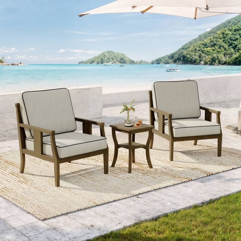 Wood Patio Bistro Set with Water-Resistant Cushions(Set of 3)
