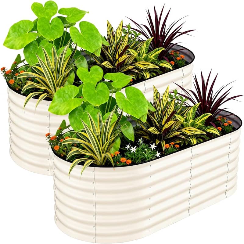 2-Pack 4x2x2FT Galvanized Steel Raised Garden Bed Kit for Vegetables Herbs and Flowers Beige - 180*90*60cm