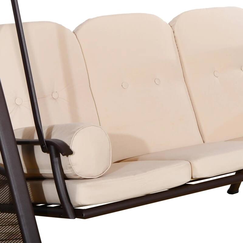 3-Seat Patio Swing Chair, Adjustable Canopy, Side Trays, Comfort Set