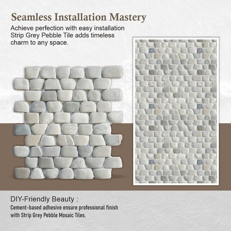 Strip Grey Pebble Mosaic Tiles for Backsplash Kitchen and Bathroom Wall (10.5" X 12") 5 tiles per case - Case (5 Tiles)