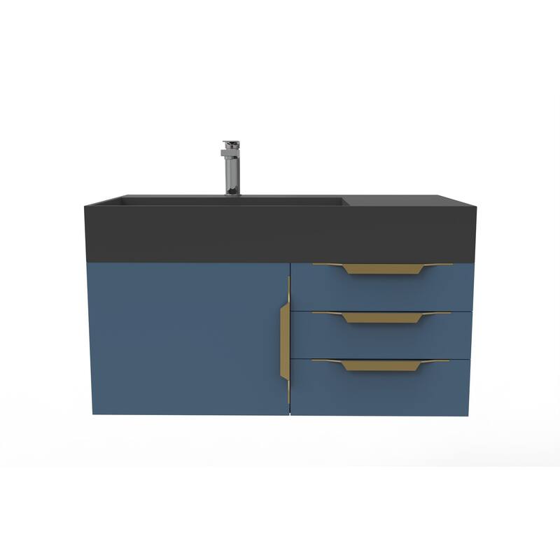 Amazon 36" Wall Mounted Bathroom Vanity Set w/ Black Top