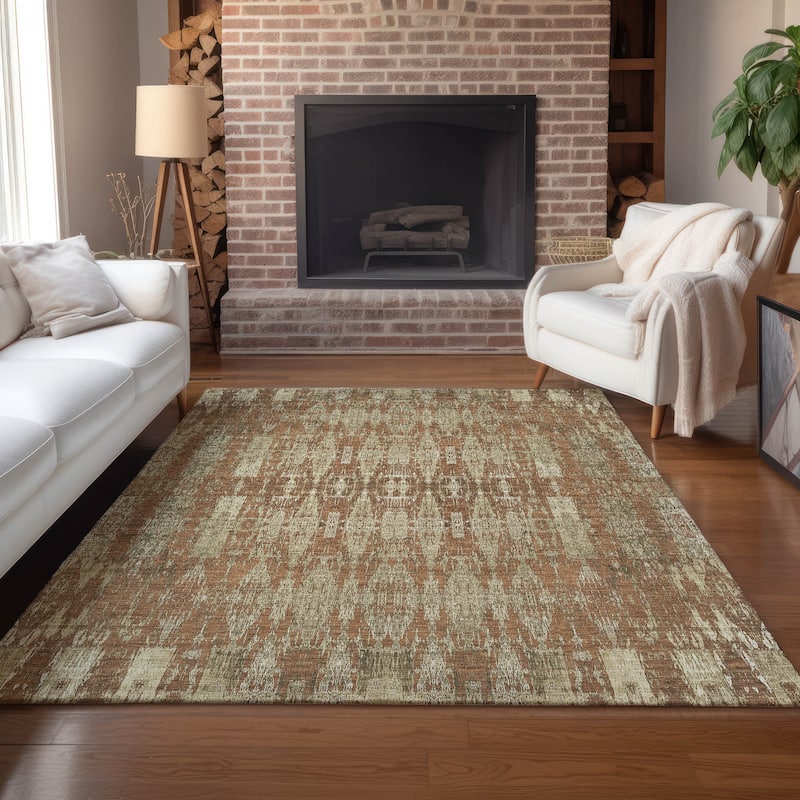 Machine Washable Indoor/ Outdoor Chantille Moroccan Boho Rug - Paprika - 5' x 7'6"