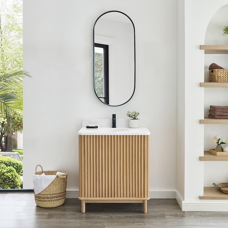 Seoul Bath Vanity with White Grain Composite Stone Top without Mirror