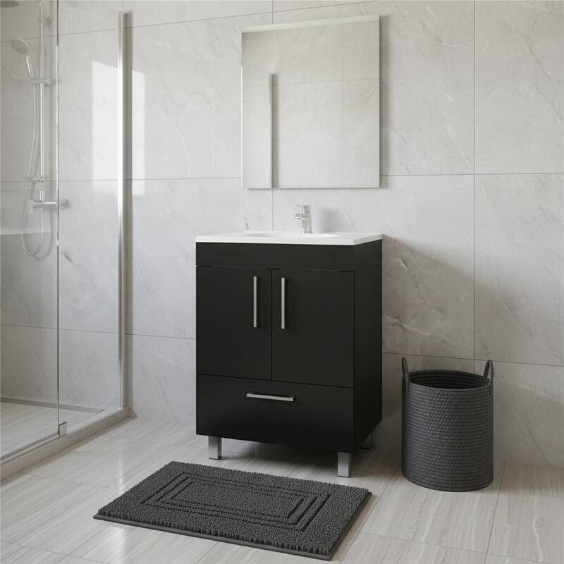 HomeRoots 24" Black Wood Freestanding Bathroom Vanity With White Sink - 23.62 in. x 33.46 in. x 17.71 in. - 23.62 in. x 33.46 in.  x 17.71 in. - Polished - Black