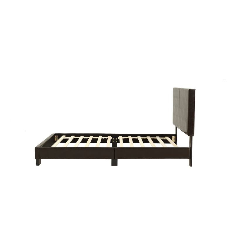 Twin Size Faux Leather Upholstered Bedframe with Adjustable Headboard, Modern Brown Bedroom Furniture