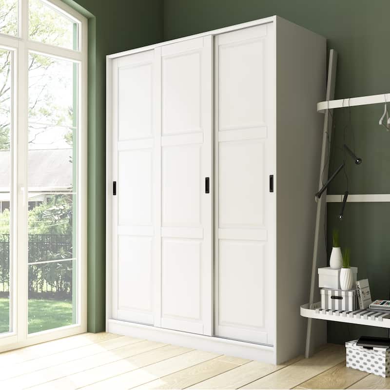 Palace Imports 100% Solid Wood Wall Closet System of Wardrobe Armoires with Mirrored, Louvered or Raised Panel Sliding Doors