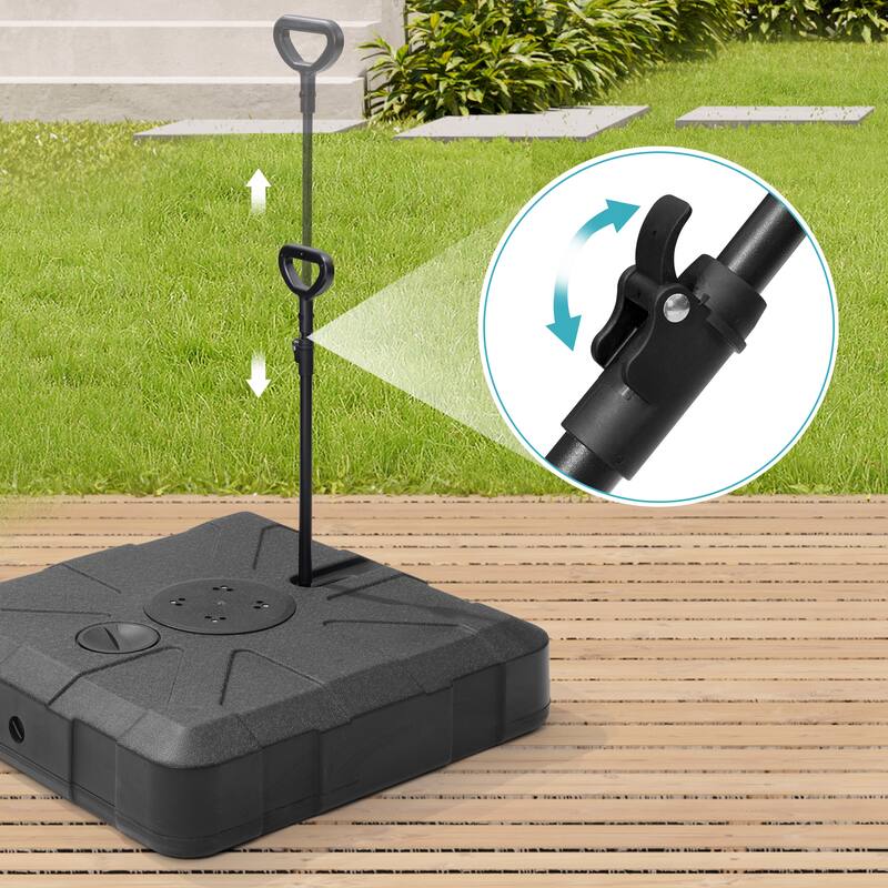 9 X 11 FT Outdoor Patio Cantilever Umbrella with Solar Lights Rod Wheel Base Double Canopy 360 Rotation Tilt