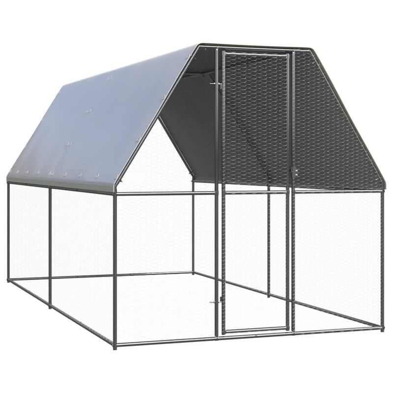 vidaXL Chicken Cage Silver and silver grey Galvanized steel, polyethylene - 6.6' x 13.1' x 6.6'