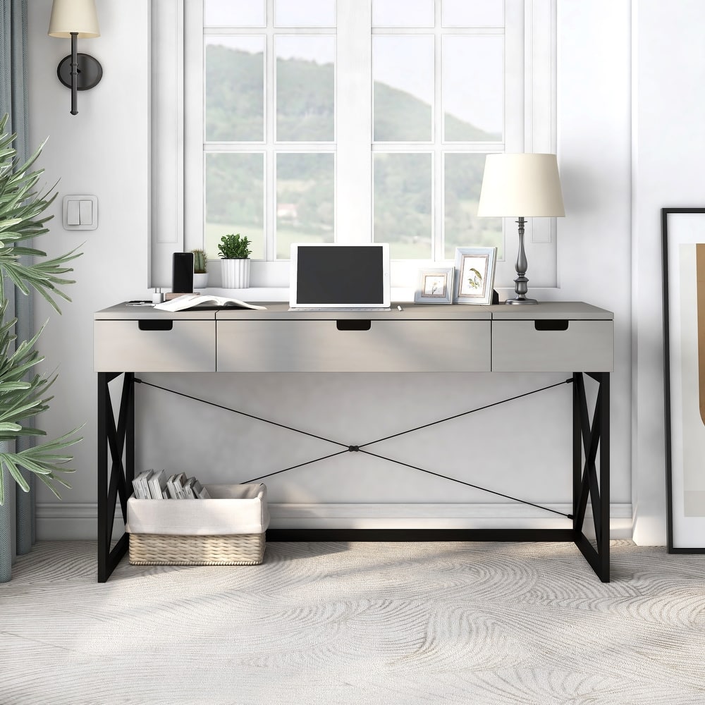 Bradford Farmhouse 59-inch Steel Lift Top Desk with USBs by Furniture of America
