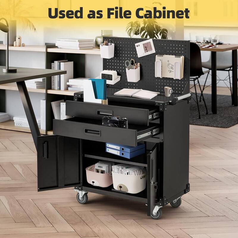 AECOJOY Rolling Tool Chest with Wheels 2 Drawers Pegboard