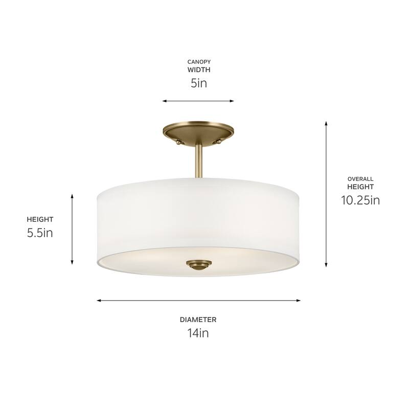 Kichler Lighting Shailene 14 in. 3-Light Natural Brass Round Semi-Flush Mount Light - 14 in