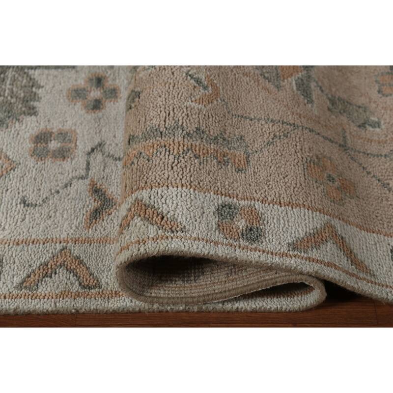 Geometric Heriz Serapi Indian Area Rug Handmade Grey Wool Carpet - 8'11" x 11'10"