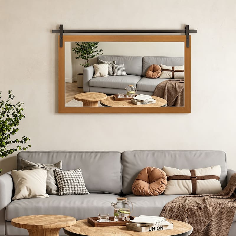 Farmhouse Barn Door Solid Wood Frame Bathroom Vanity Wall Mirror