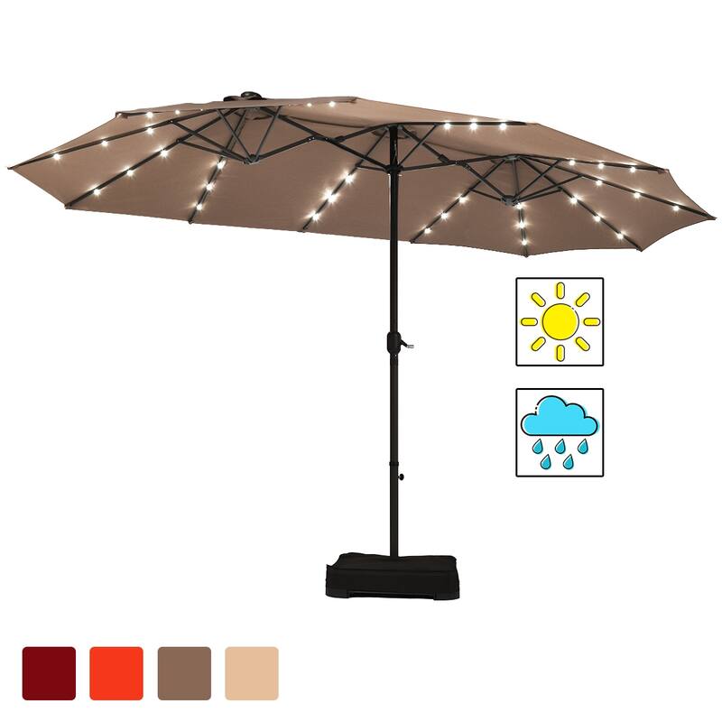 Costway 15Ft Patio Double-Sided Solar LED Market Umbrella Crank Base