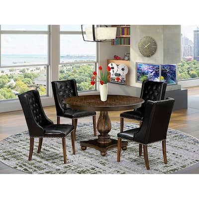 HomeStock 5-Piece Distressed Jacobean Finish Solid Wood Top Dining table with 4 Chairs
