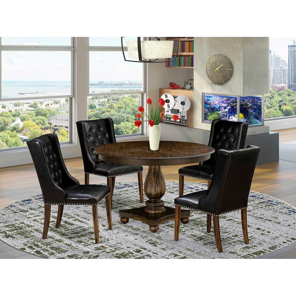 HomeStock 5-Piece Distressed Jacobean Finish Solid Wood Top Dining table with 4 Chairs
