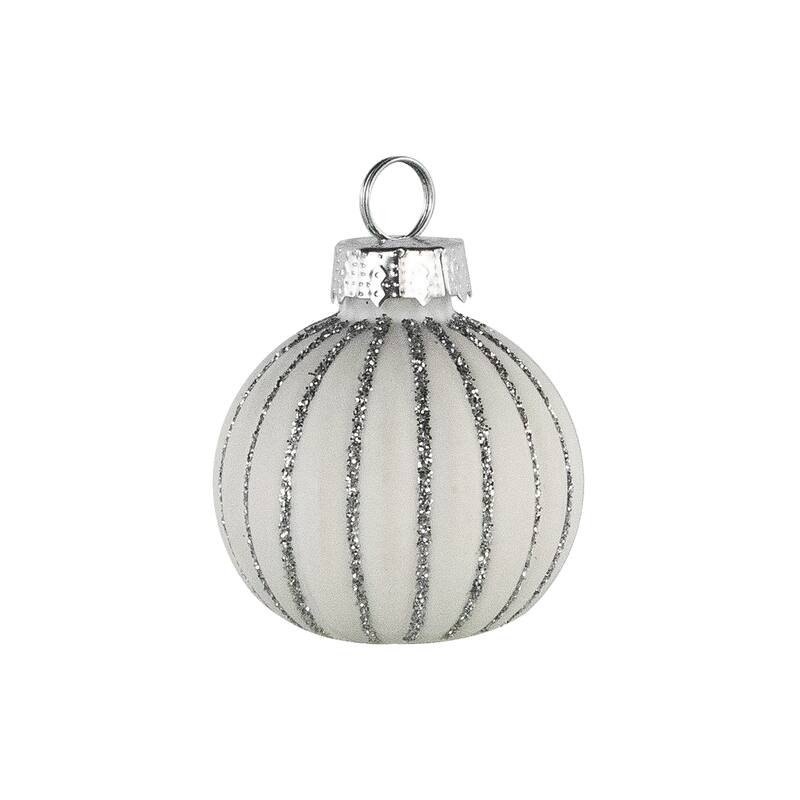 Glitter Striped Glass Christmas Ornament Place Card Holders - 2" - White - Set of 6