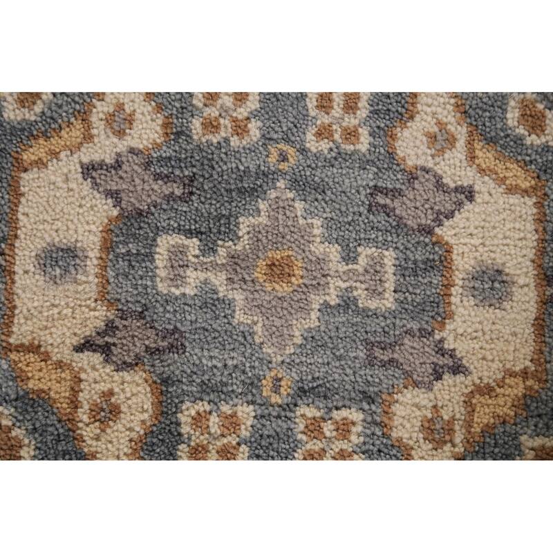 Light Blue Oushak Oriental Runner Rug Hand-Knotted Floral Wool Carpet - 2'7" x 9'11"
