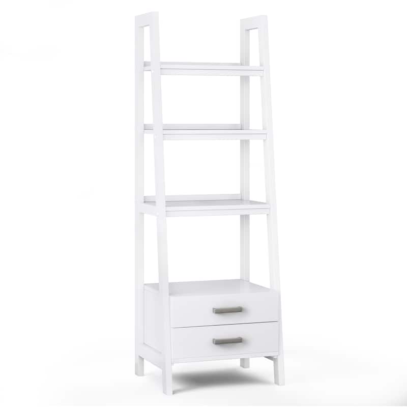 WYNDENHALL Hawkins SOLID WOOD 72 inch x 24 inch Modern Industrial Ladder Shelf with Storage - 24"w x 20"d x 72"h