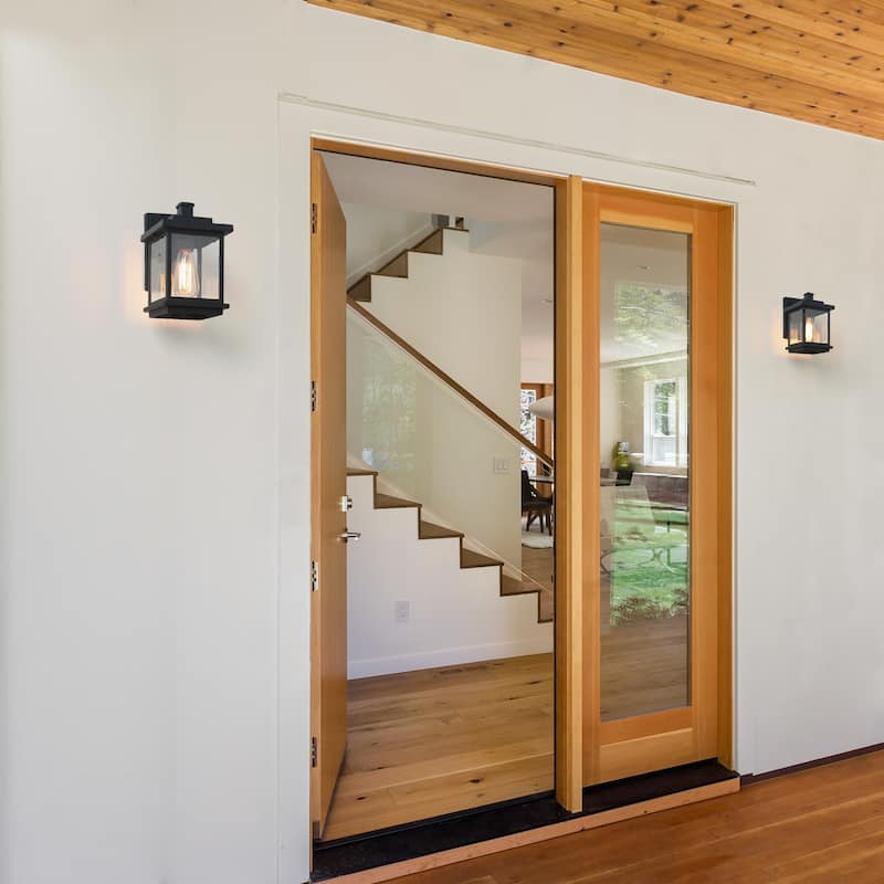 Modern Farmhouse Black 1-Light Outdoor Sconces Traditional Lantern Wall Light - L6.7 "X W9.1" X H11.8"