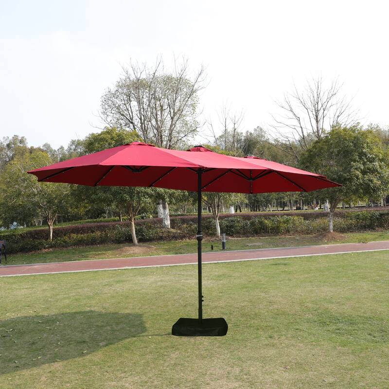 15x9ft Large Double-Sided Rectangular Outdoor Twin Patio Market Umbrella with light and base, red