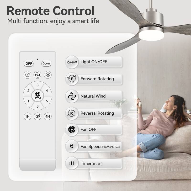 52"/42" Black/Gold LED Ceiling Fan with Lights Remote(3-Blade)