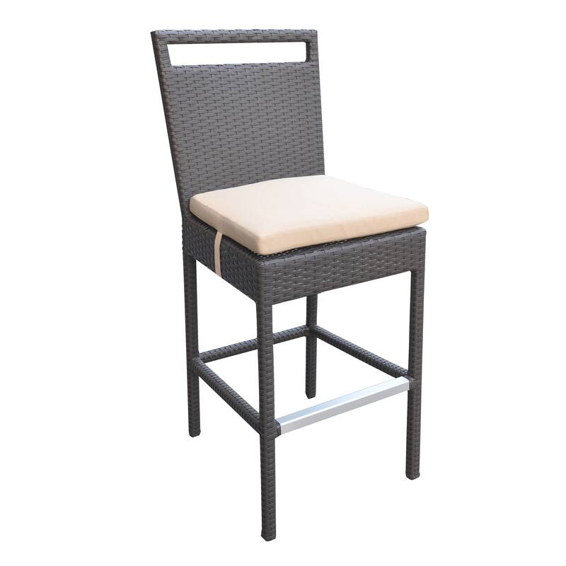 Tropez All Weather Wicker Outdoor Patio Bar Height Barstool with Beige Cushions