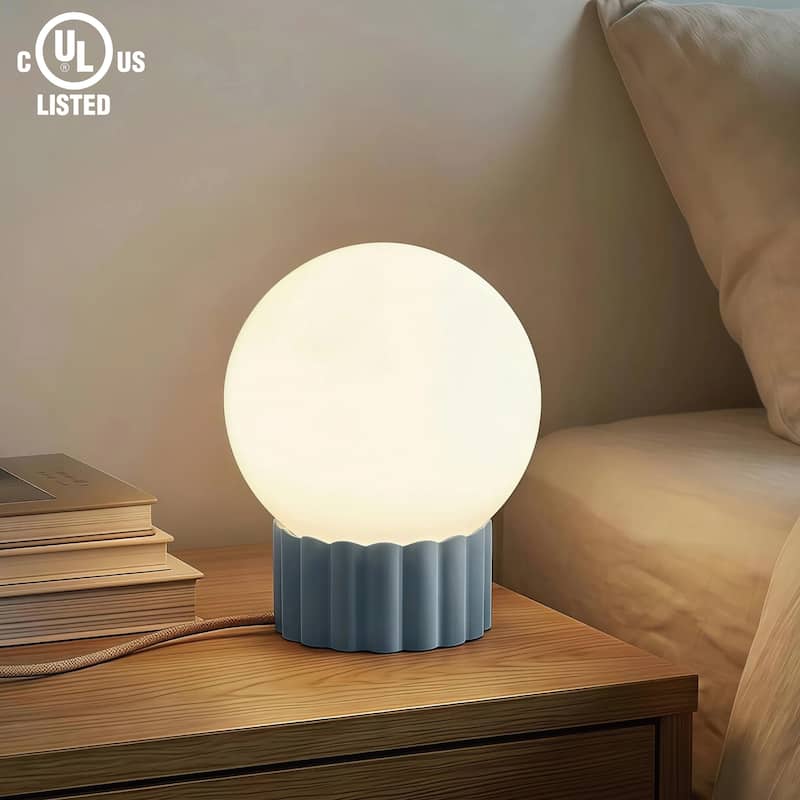 Modern 6.9" Opal Glass Globe Table Lamp with Fluted Resin Base, Dimmerable Rotary Switch, Accent Lighting (Bulb Not Included) - Blue