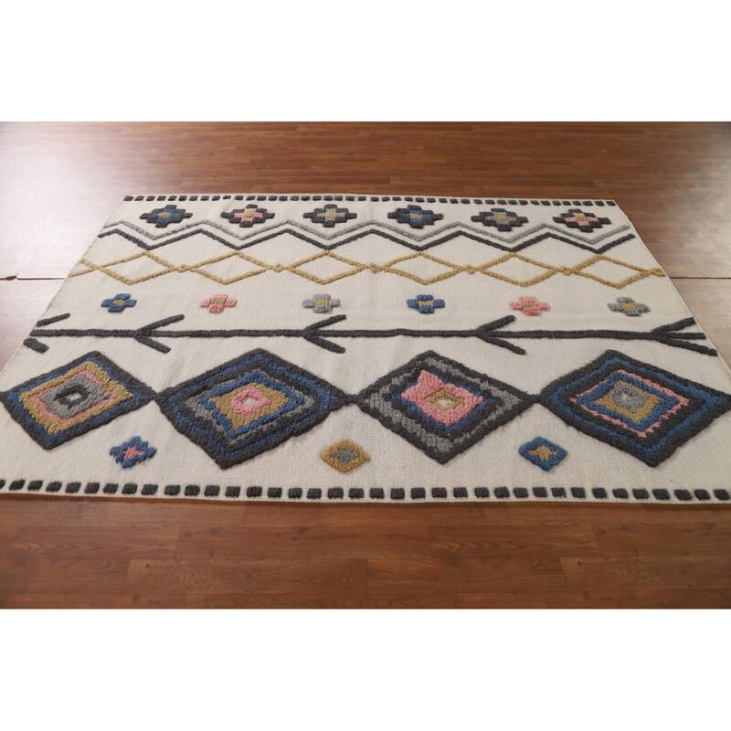 Moroccan Indian Area Rug Handmade Wool Carpet - 5'4"x 7'6"