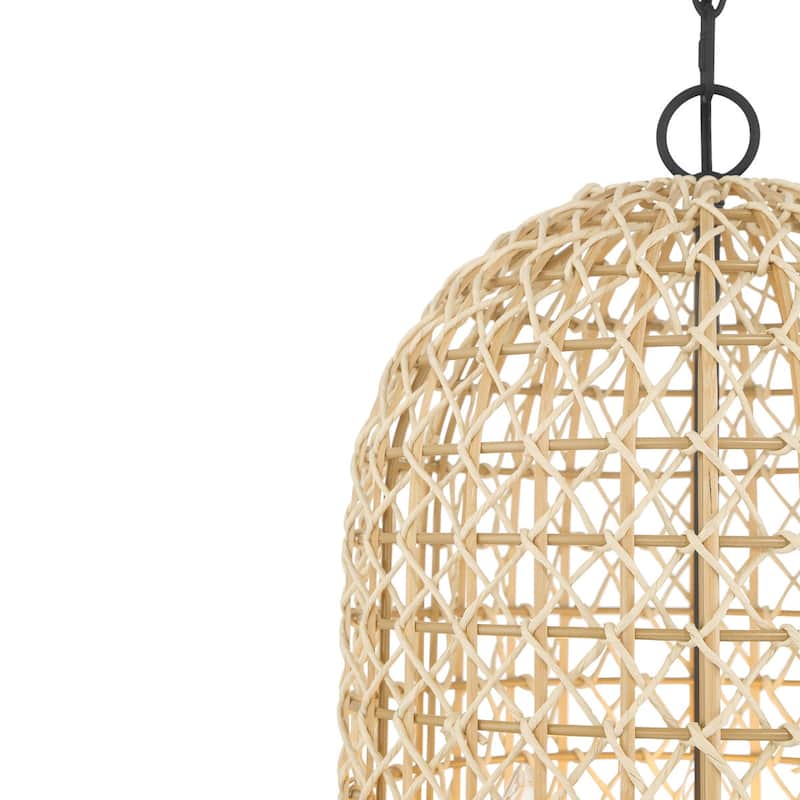 3-Light Dimmable Dome Pendant Light Rope Chandelier with Black Metal Chain
