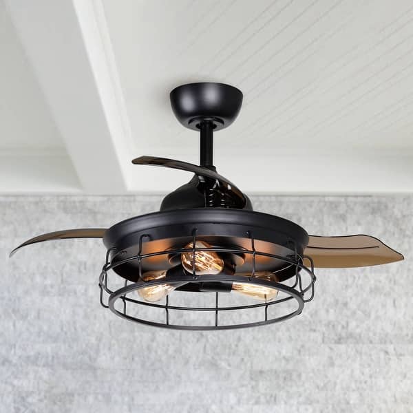 slide 2 of 10, Industrial 36-inch Black 3-blade Ceiling Fan with Remote - 36-in