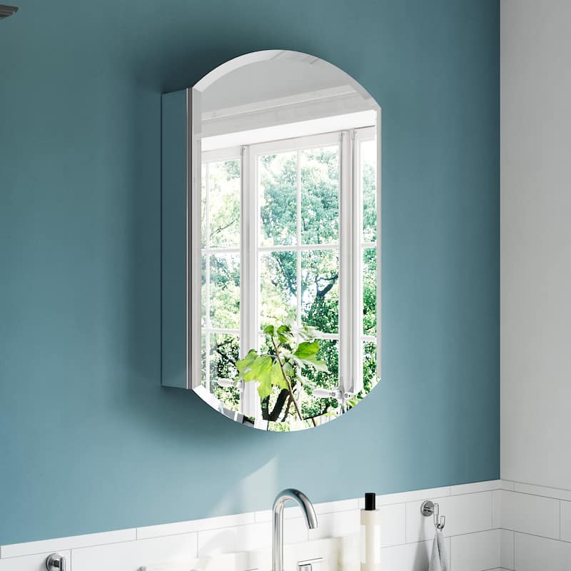 20x32" Tri-View Mirrored Medicine Cabinet, Soft-Close Blum Hinges, Reversible Door, Recess/Surface Mount, Aluminum Body - White