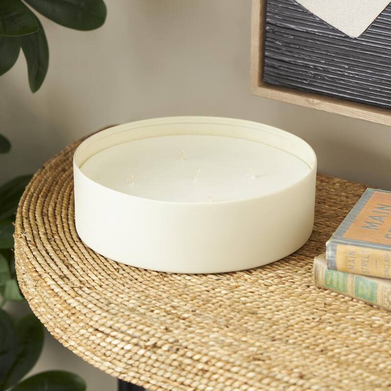 Cream, Black or Beige Metal Scented Textured 59oz 5 Wick Decorative Candle with White Wax - Cream - Tropical Fruit Medley Scented