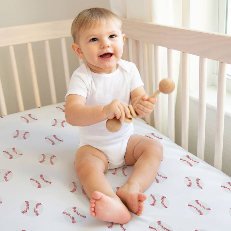 Sweet Jojo Designs Baseball Patch Red White Boy 2 Pack Fitted Crib Sheets Americana Sports White and Red Baseballs