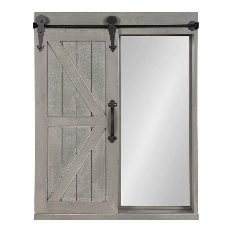 Cates Decorative Wood Wall Cabinet with Vanity Mirror and Barn Door - Rustic Gray