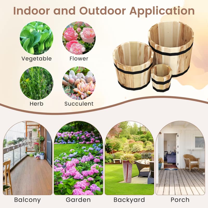 Gymax Outdoor Wooden Planter Box Set of 3 w/ Drainage Holes for Flower