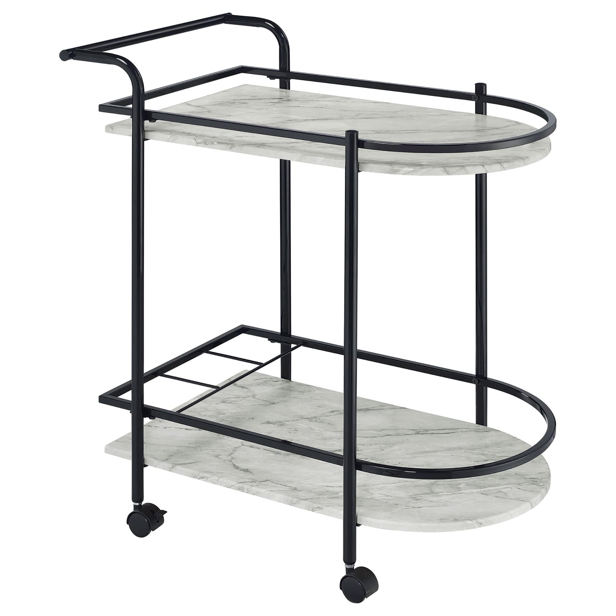 Serving Cart With Marble Top And Integrated Wine Rack