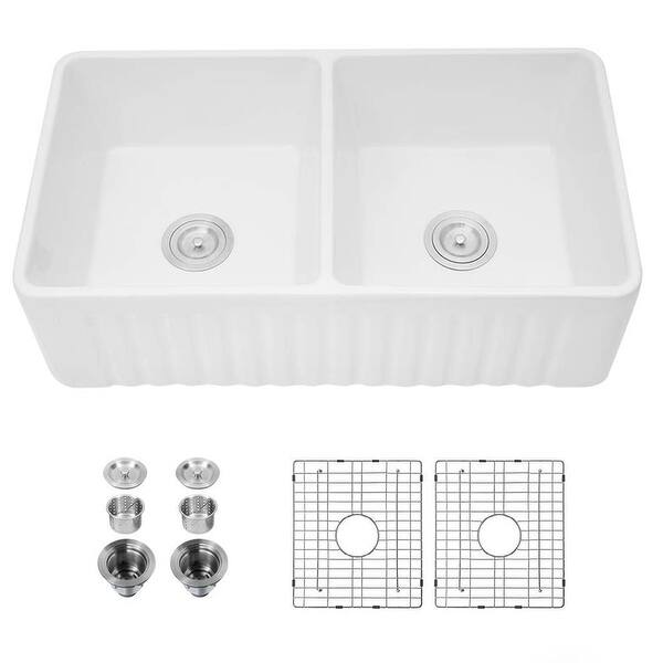 slide 2 of 9, Farmhouse/Apron Front Ceramic Kitchen Sink White