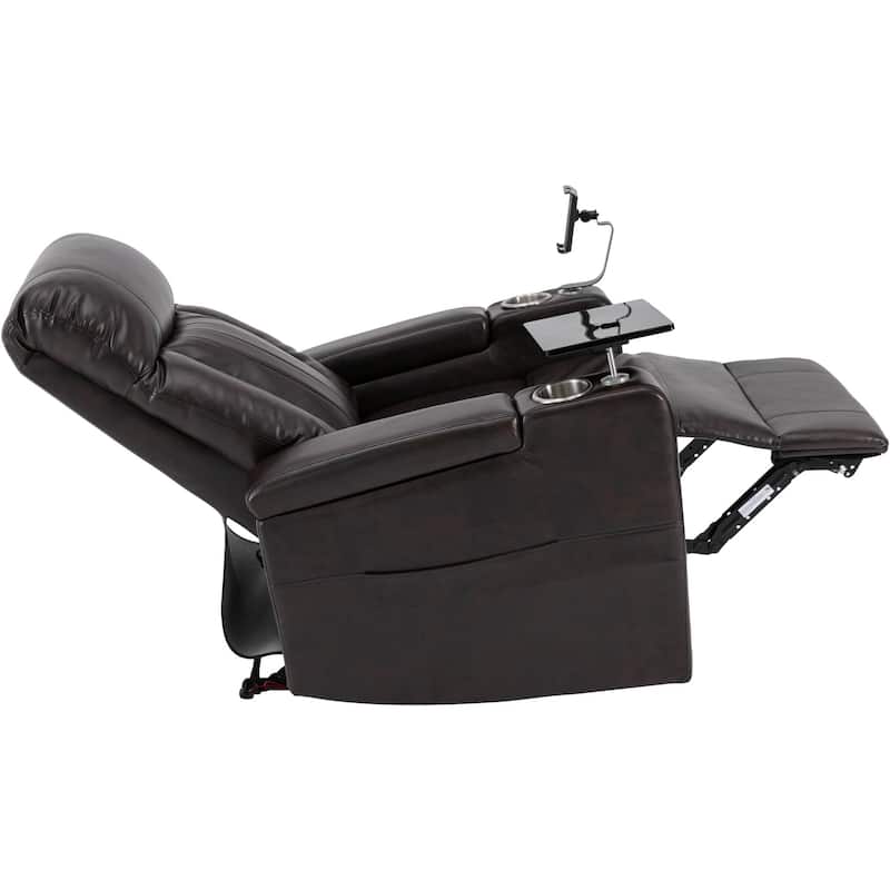 Roomfitters Power Recliner Seat with Storage Arms Cupholders Swivel Tray and Phone Stand, Brown