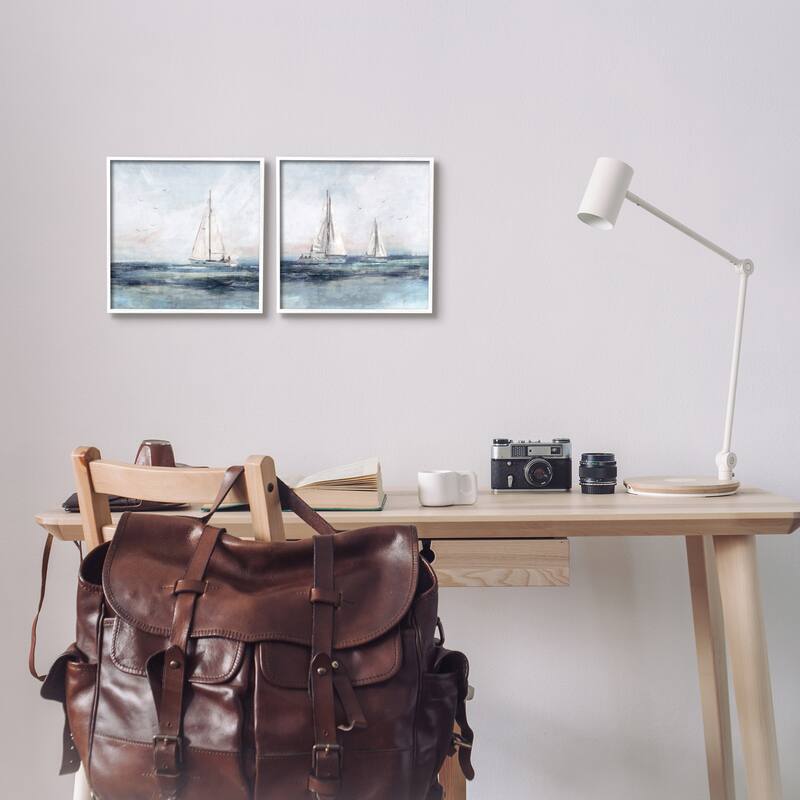 Stupell Blue Sailing Ocean Scene 2 Piece Set Framed Giclee Texturized Wall Art, Design By Nina Blue