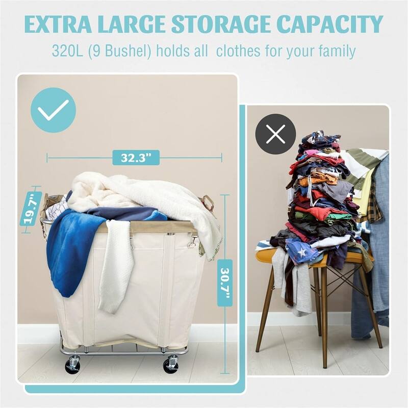 Laundry Cart with Wheels - 32.3"L x 19.7"W x 30.7"H