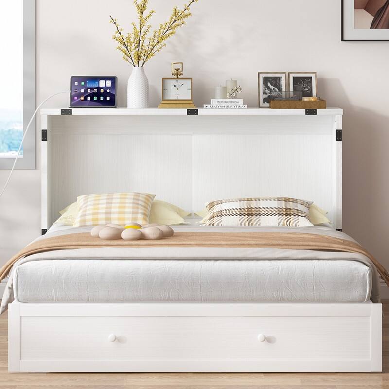 Mixoy Queen Horizontal Murphy Chest Bed with Mattress,Charging Station