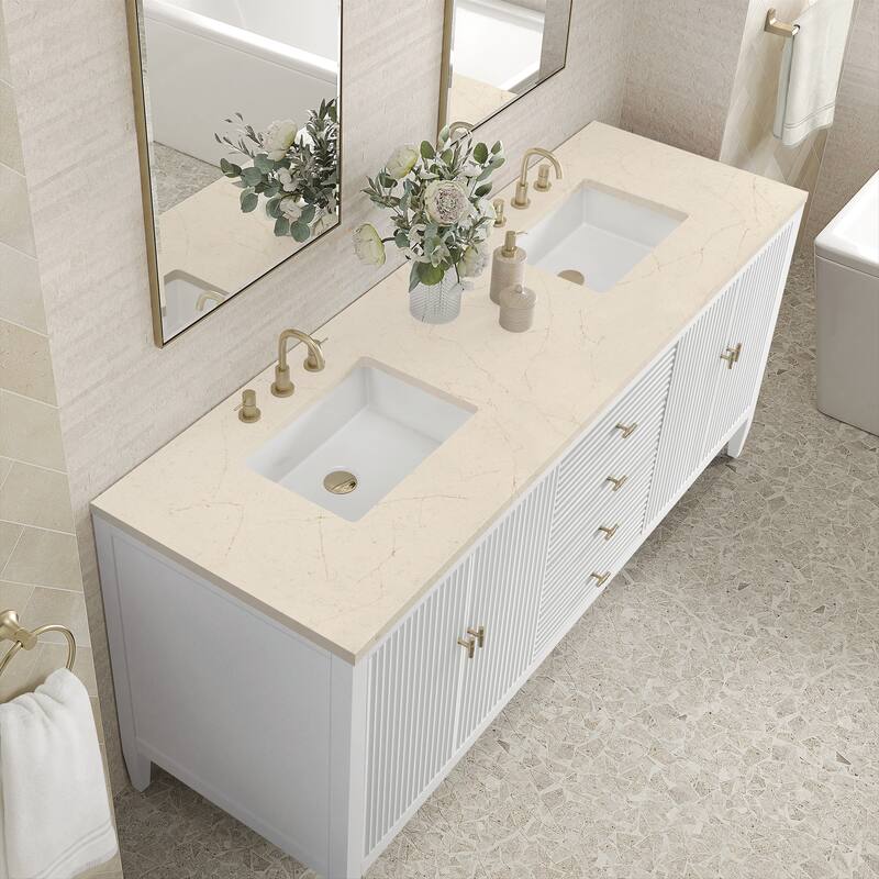 James Martin Vanities Myrrin 72" Vanity, Bright White - Eternal Marfil