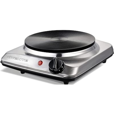 Ovente Electric Single Burner 7.25 Inch Cast Iron Hot Plate Cooktop with 5 Level Temperature Control, Silver
