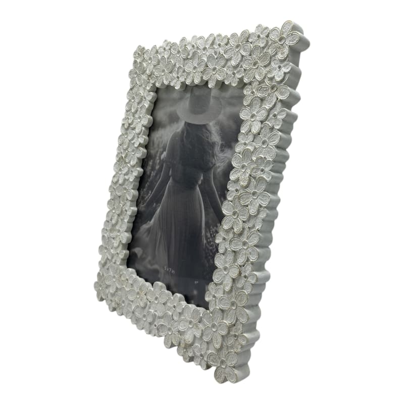 Polyresin Floral Picture Frame Carved Daisy Texture - 5x7" Ivory