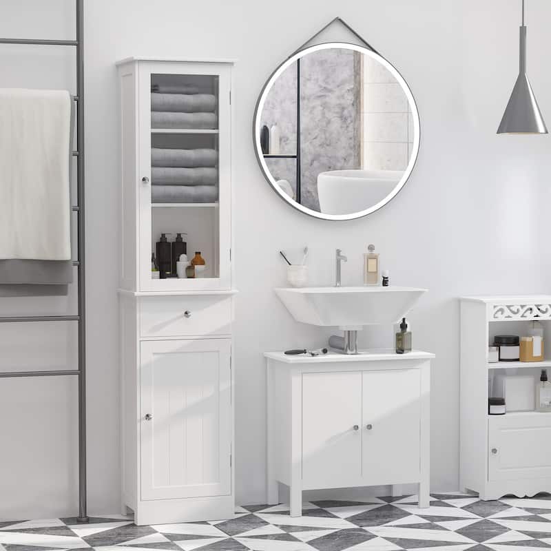 kleankin Storage Cabinet with Doors and Shelves - Perfect for Bathroom Living Room Kitchen or Office Space, White - White - Wood Finish